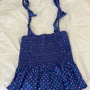 Lilly Pulitzer Blue Smocked Tank Top with Pink and White Dots